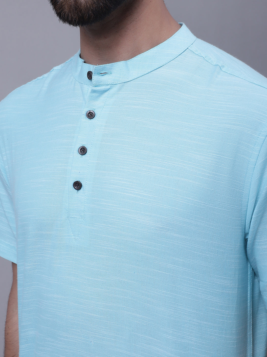 Even Apparels Blue Pure Cotton Short Kurta With Band Collar | Swadesiicart