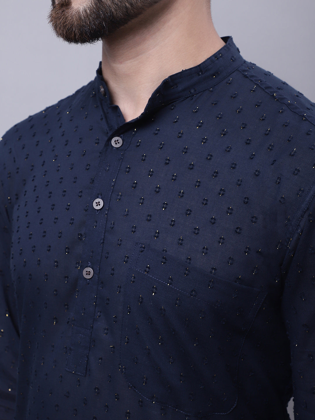 Even Apparels Blue Pure Cotton Kurta With Band Collar | Swadesiicart