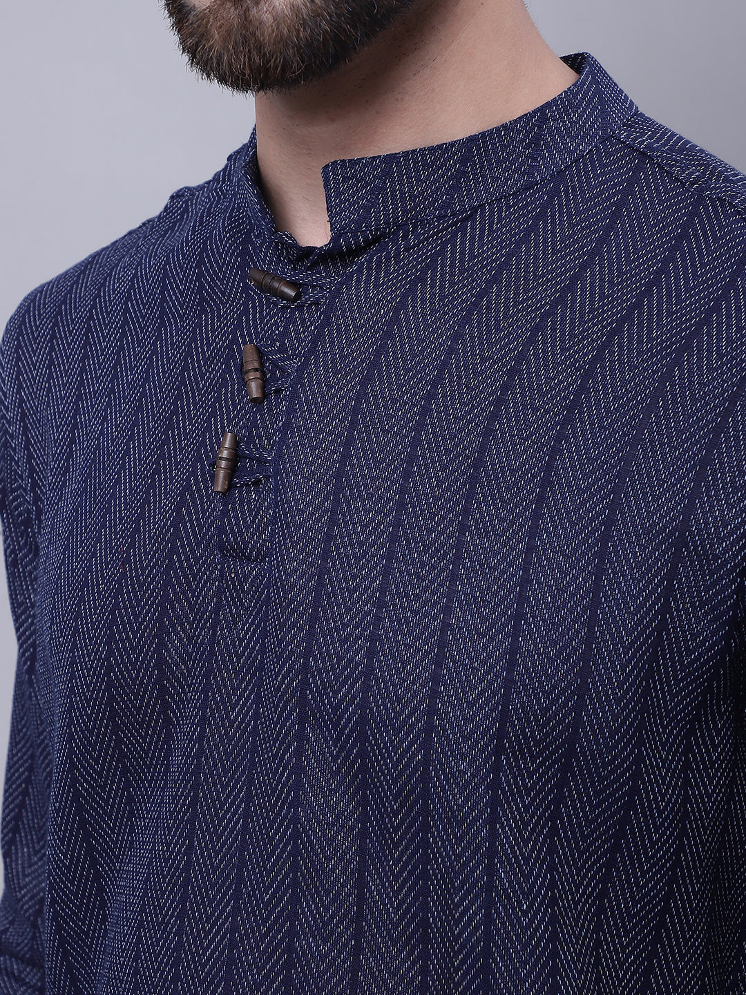 Indian Clothing Even Apparels Blue Pure Cotton Short Kurta With Band Collar | Swadesiicart