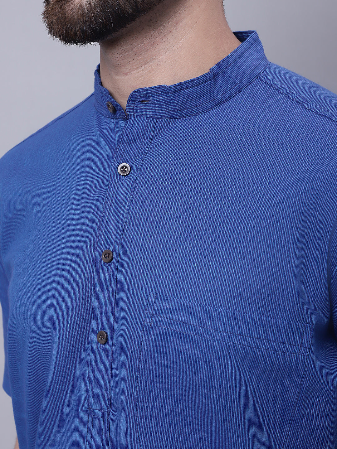 Even Apparels Blue Pure Cotton Short Sleeves Kurta With Band Collar | Swadesiicart