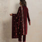 trueBrowns Maroon Velvet Floral Embroidered Kurta Pant Dupatta Set | Swadesiicart