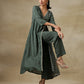 trueBrowns Dark Green Bandhani Printed Silk Angrakha Kurta Pant Set | Swadesiicart