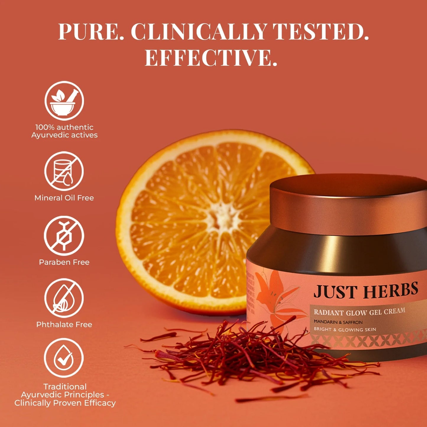 Just Herbs Radiant Glow Face Gel Cream with Mandarin & Saffron - 50ml
