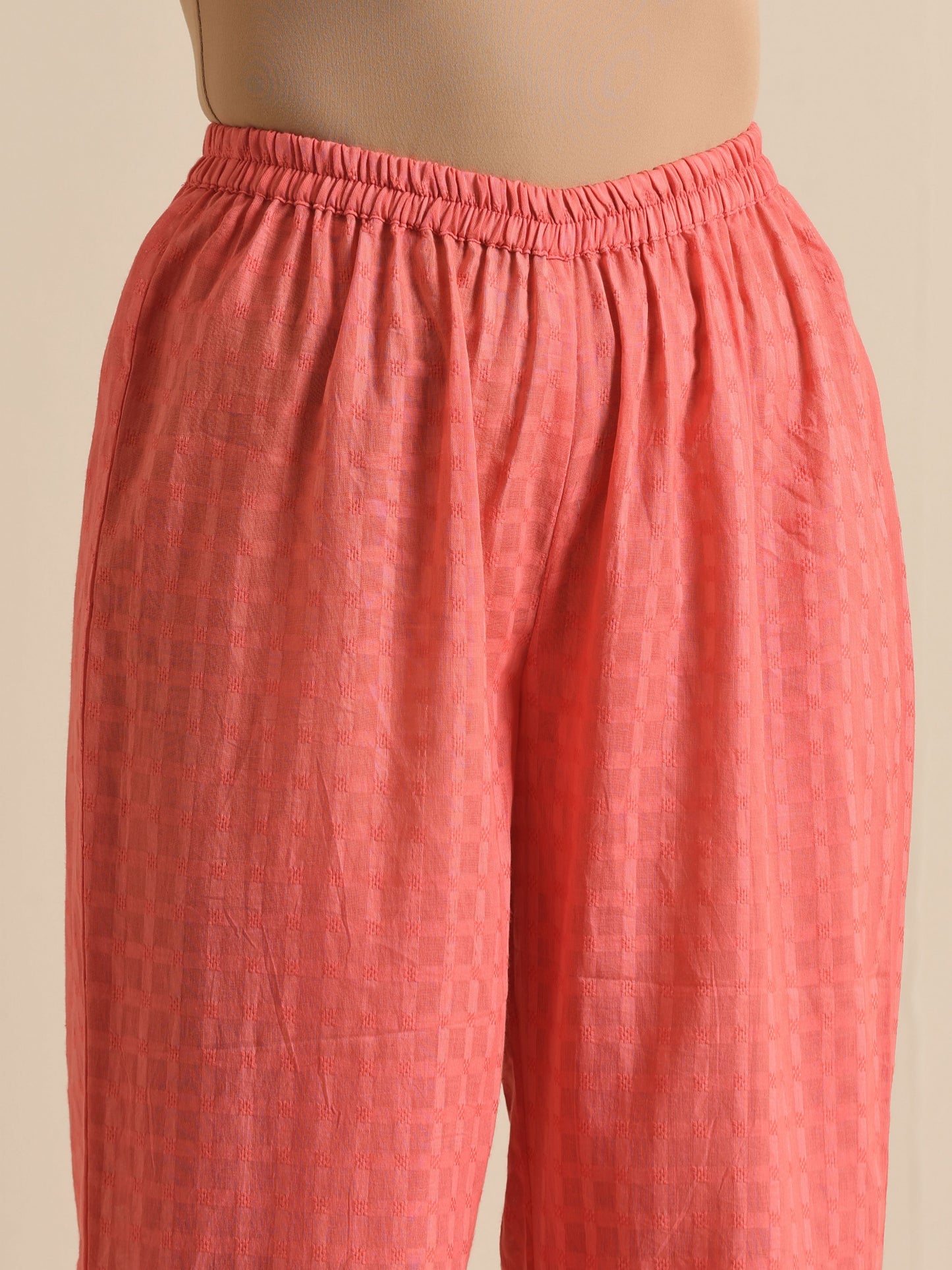 trueBrowns Bright Pink Dobby Angrakha Kurta Pant Set | Swadesiicart