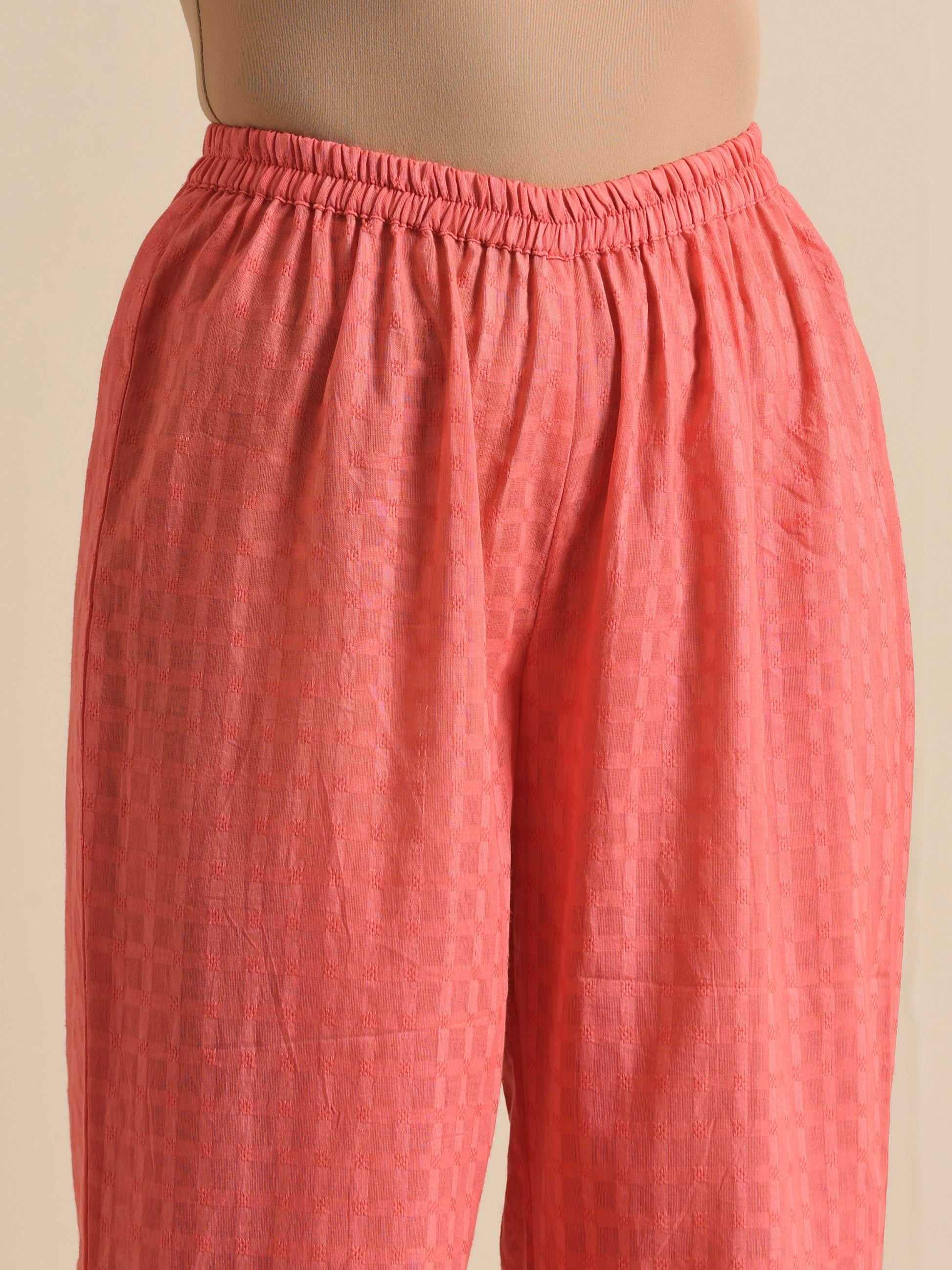 trueBrowns Bright Pink Dobby Angrakha Kurta Pant Set | Swadesiicart
