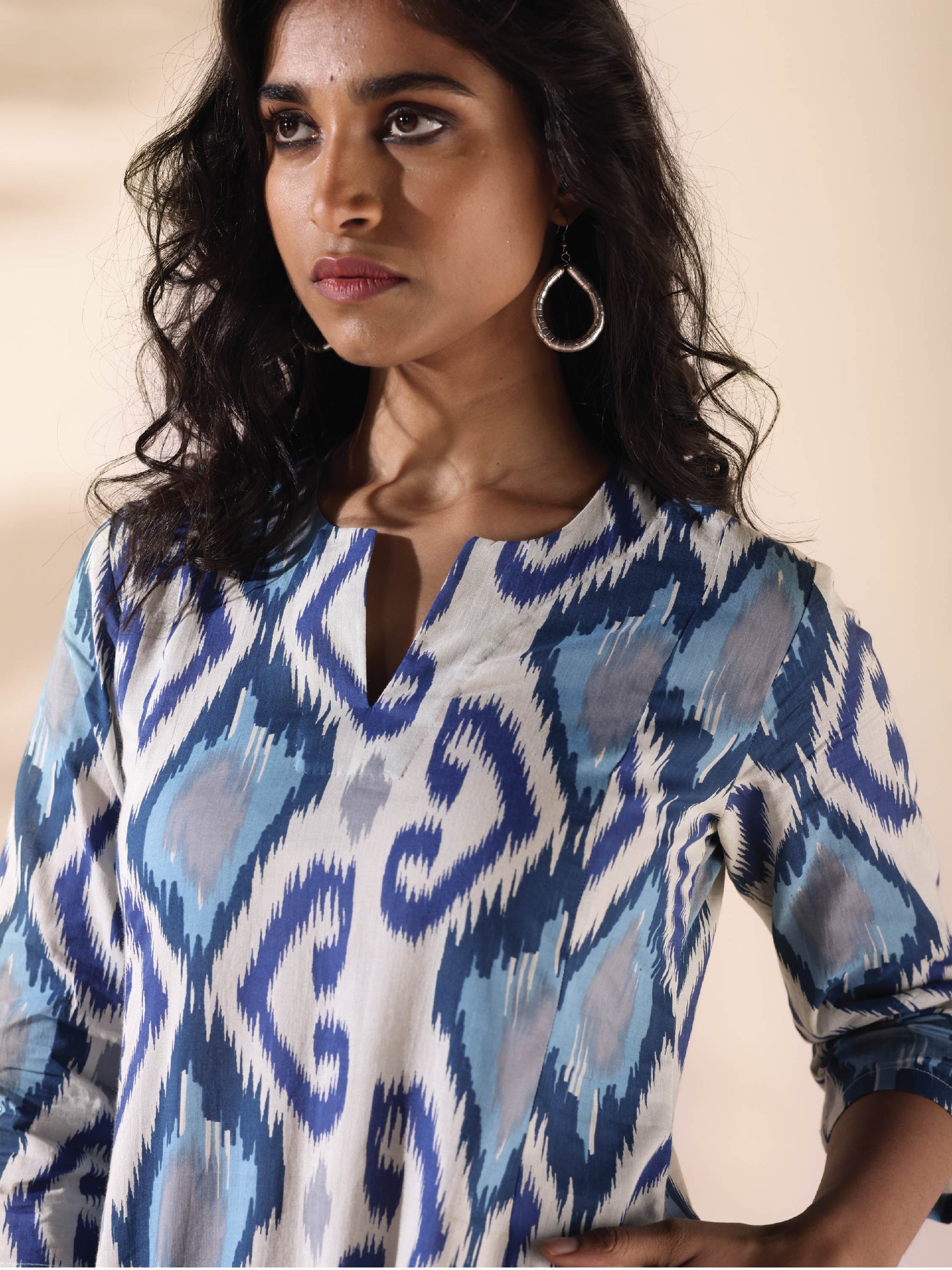 trueBrowns Blue Cotton Ikat Relaxed Co-ord Set - Swadesiicart