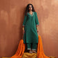 trueBrowns Green Cotton A-line Kurta Set | Swadesiicart