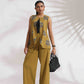 trueBrowns Green Cotton Print Top & Flared Pants Co-ord Set - Swadesiicart