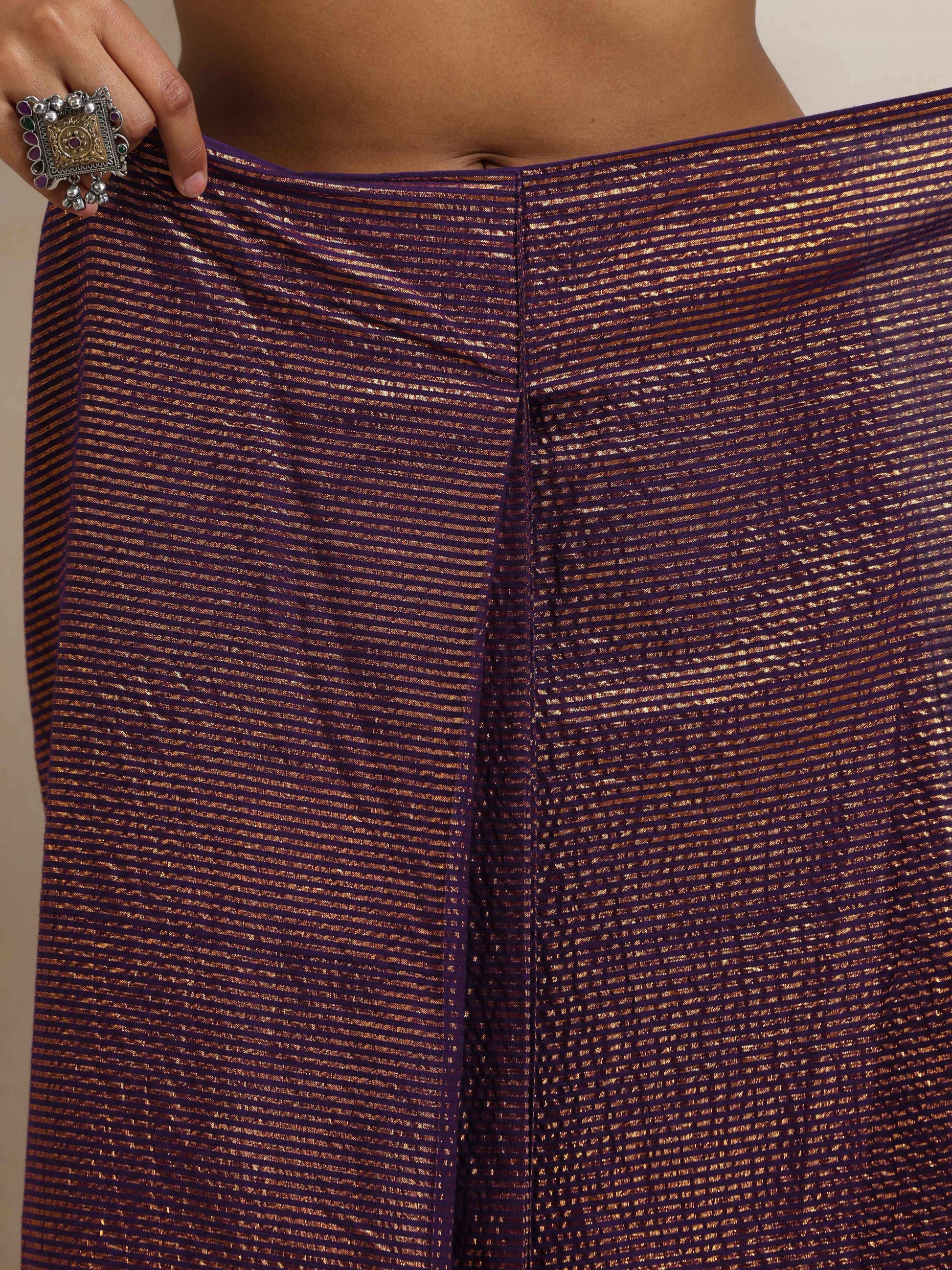 trueBrowns Purple Gold Metallic Ready To Wear Saree | Swadesiicart