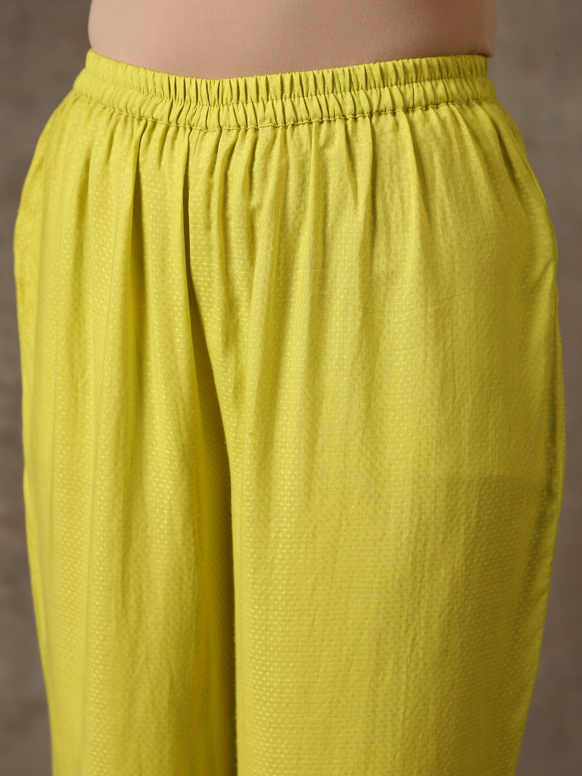trueBrowns The Penelope - Lime Green Solid Textured Co-Ord Set - Swadesiicart