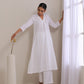 trueBrowns White Dobby Neck Pleat Kurta Pant Set | Swadesiicart