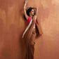 trueBrowns Brown Silk Ready To Wear Saree | Swadesiicart