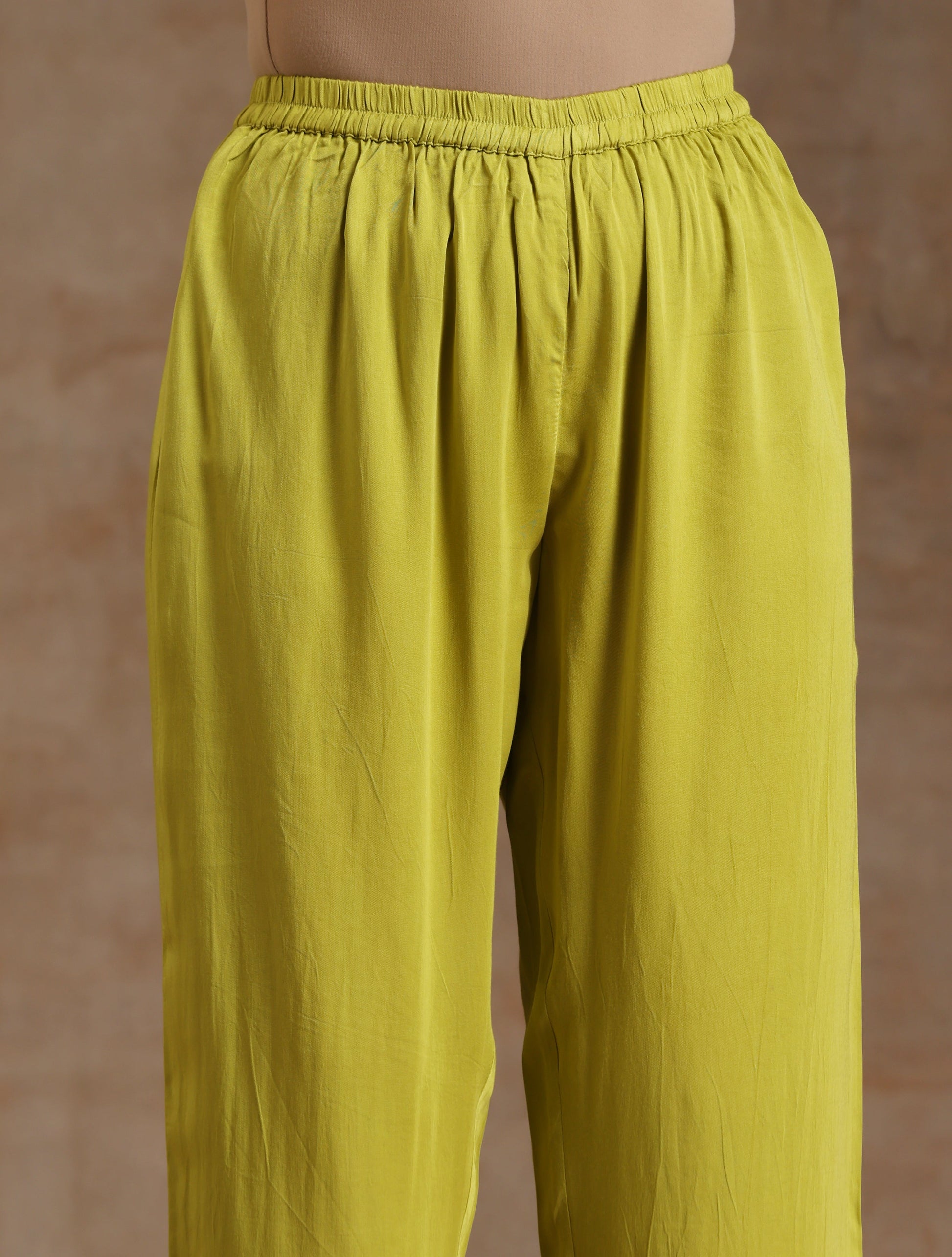trueBrowns Lime Modal Satin Boxy Fit High-Low Co-Ord Set - Swadesiicart
