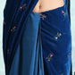 trueBrowns Blue Embroidered Velvet Ready to Wear Saree | Swadesiicart
