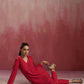 trueBrowns Red Cotton Dobby Kurta Co-ord set - Swadesiicart
