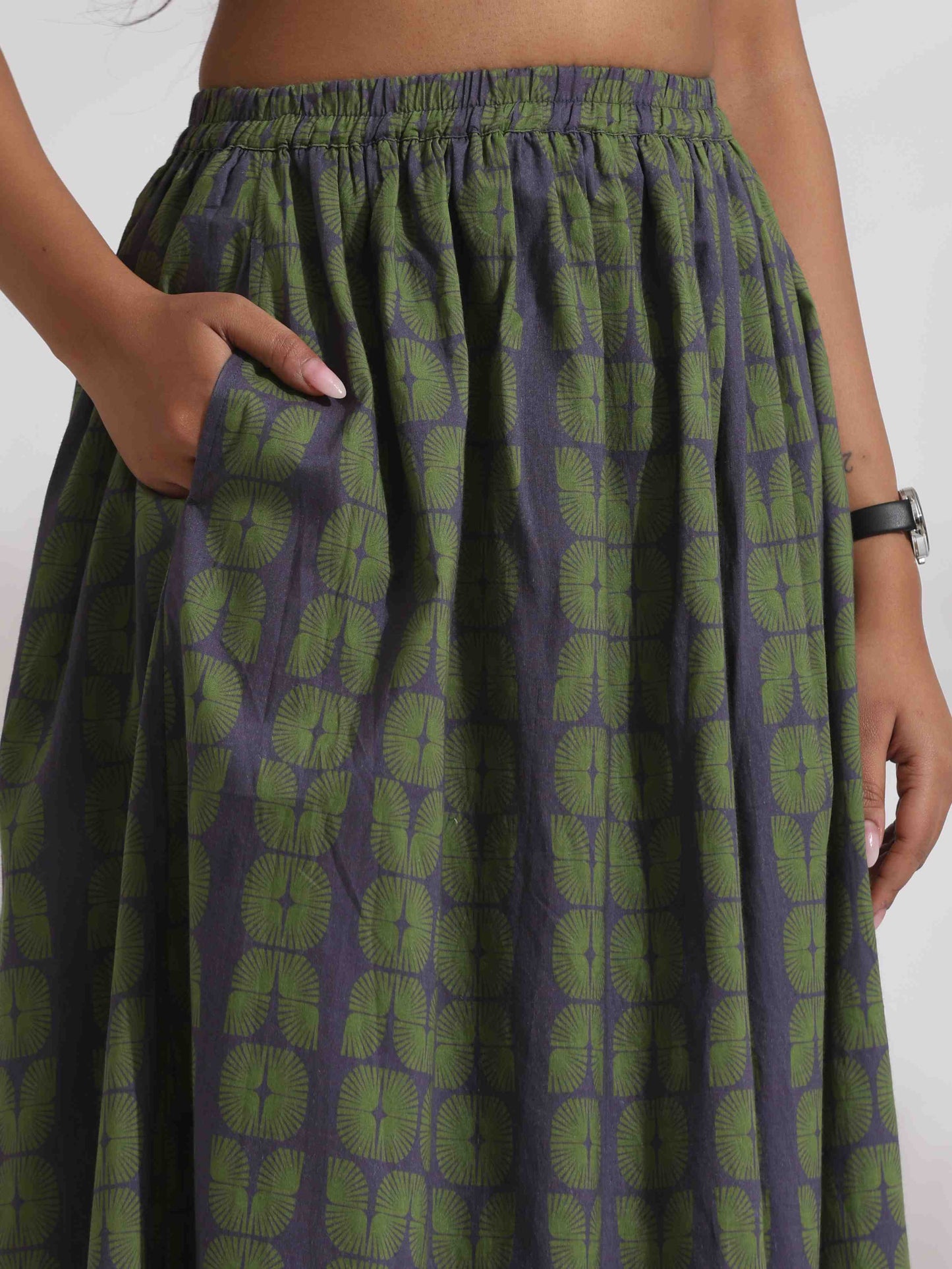 trueBrowns Grey Cotton Skirt Co-ord Set - Swadesiicart