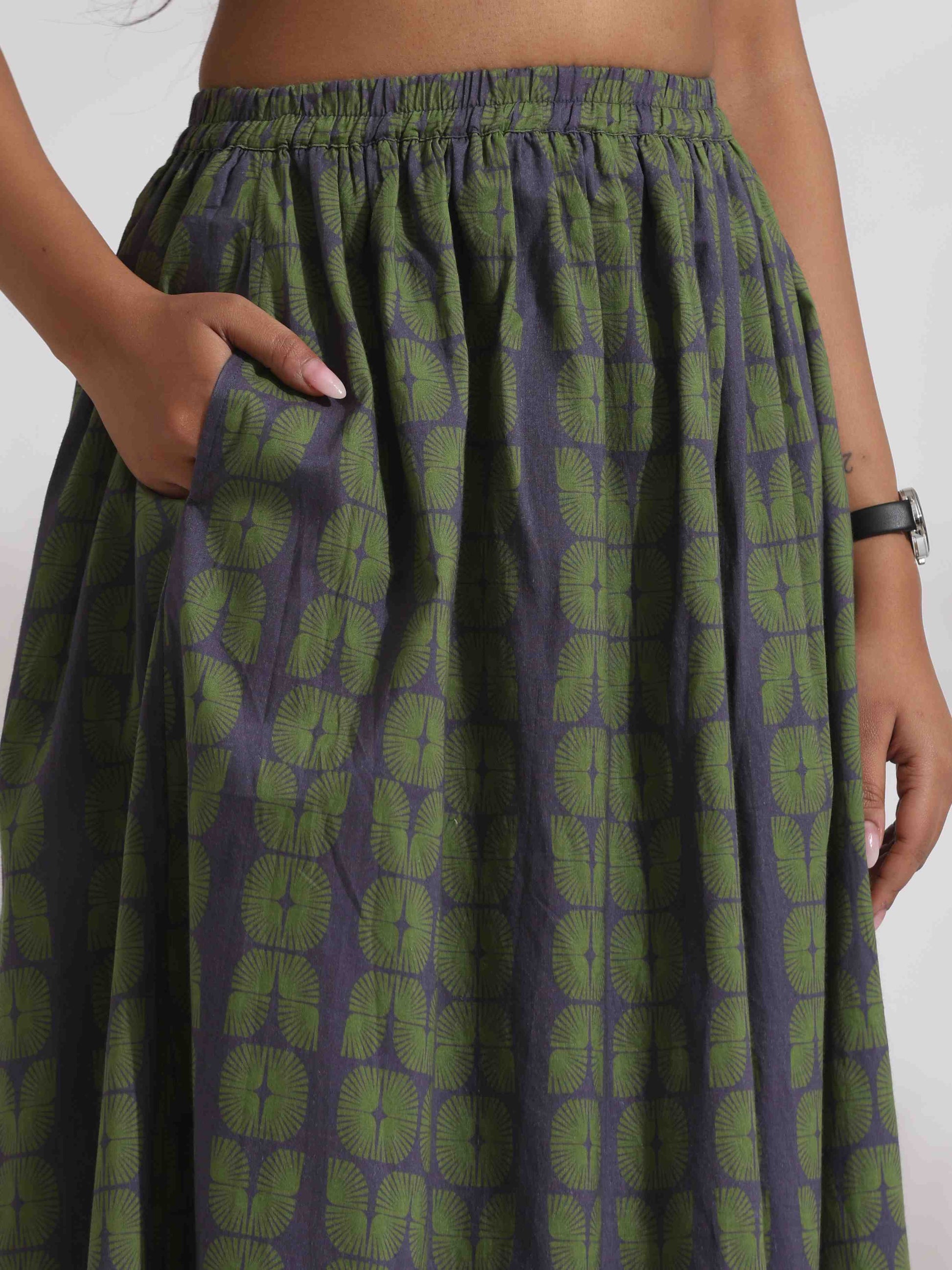 trueBrowns Grey Cotton Skirt Co-ord Set - Swadesiicart