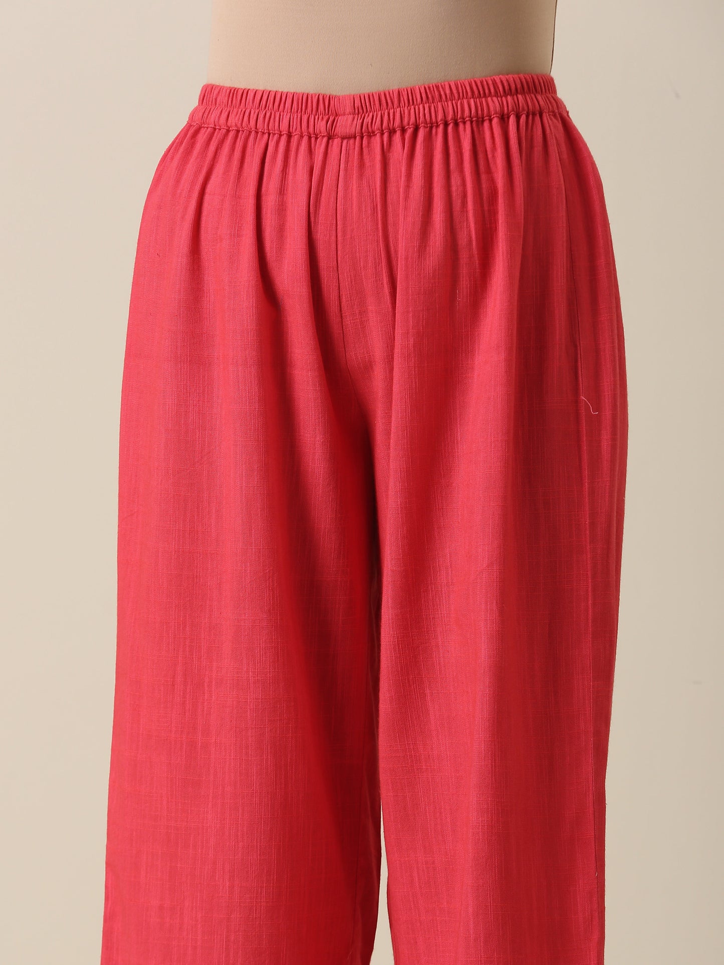 trueBrowns Bright Pink Slub Texture Angrakha Pant Set | Swadesiicart