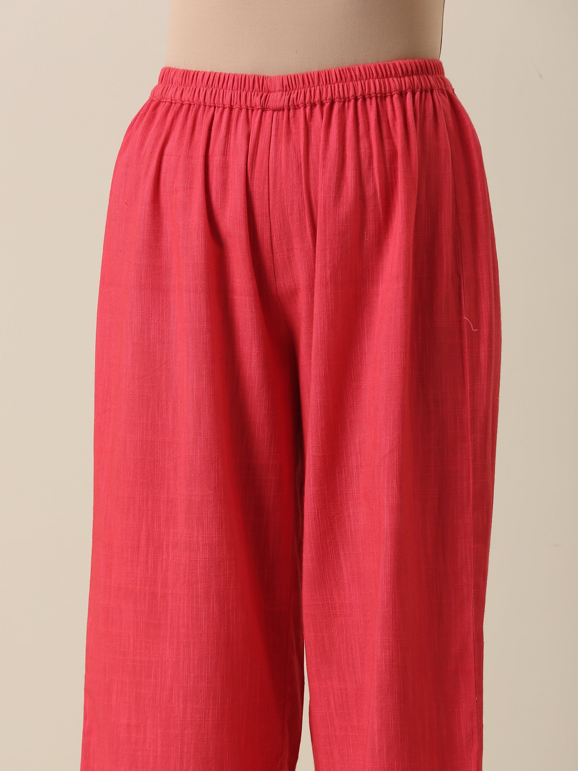 trueBrowns Bright Pink Slub Texture Angrakha Pant Set | Swadesiicart