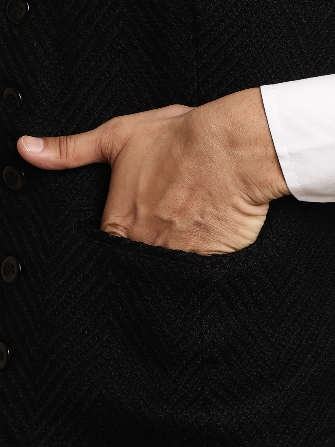 Even Apparels Men's Black Wool Waistcoat with Notched Lapel | Swadesiicart