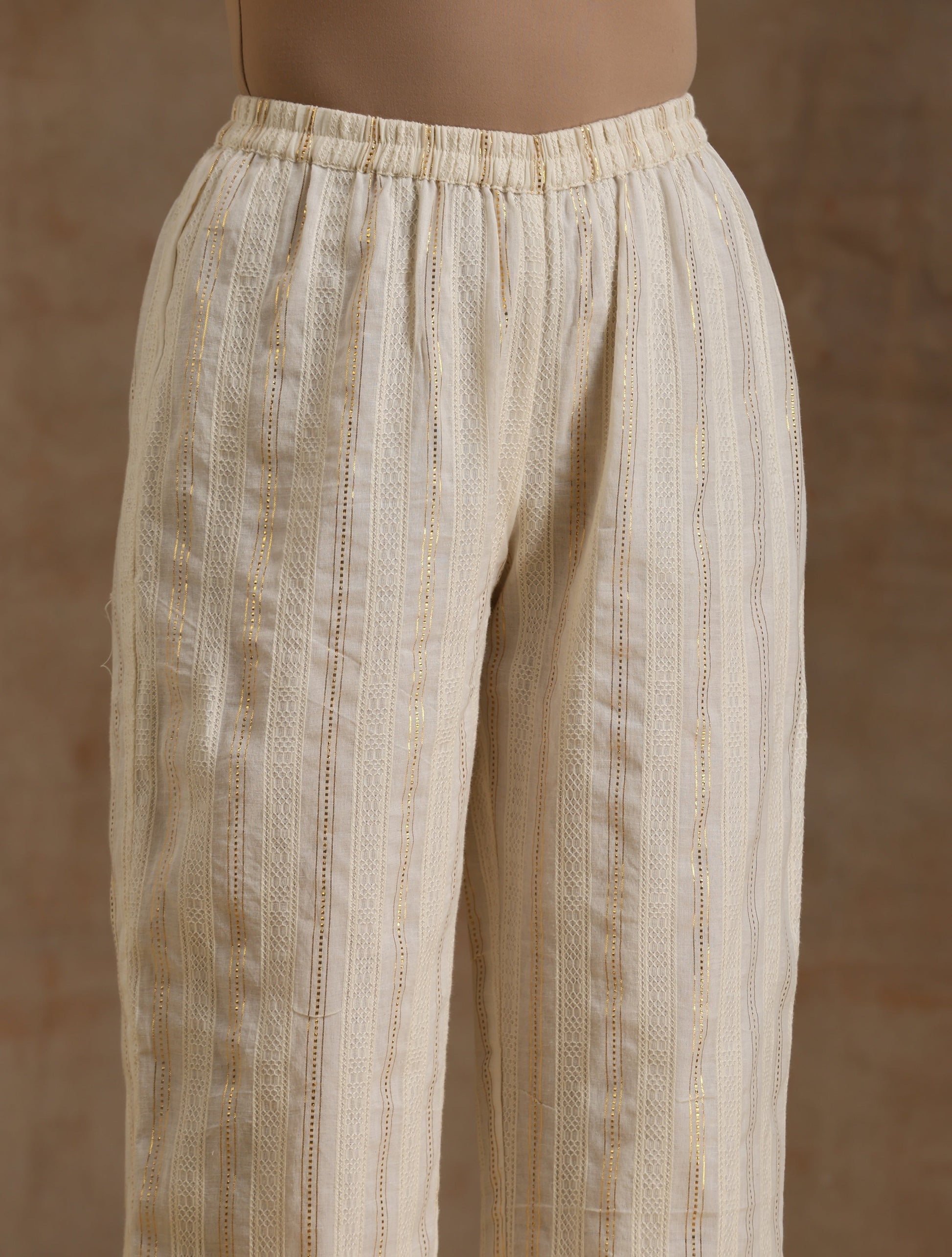 trueBrowns Ivory Gold Cotton Kalidar Kurta Set | Swadesiicart