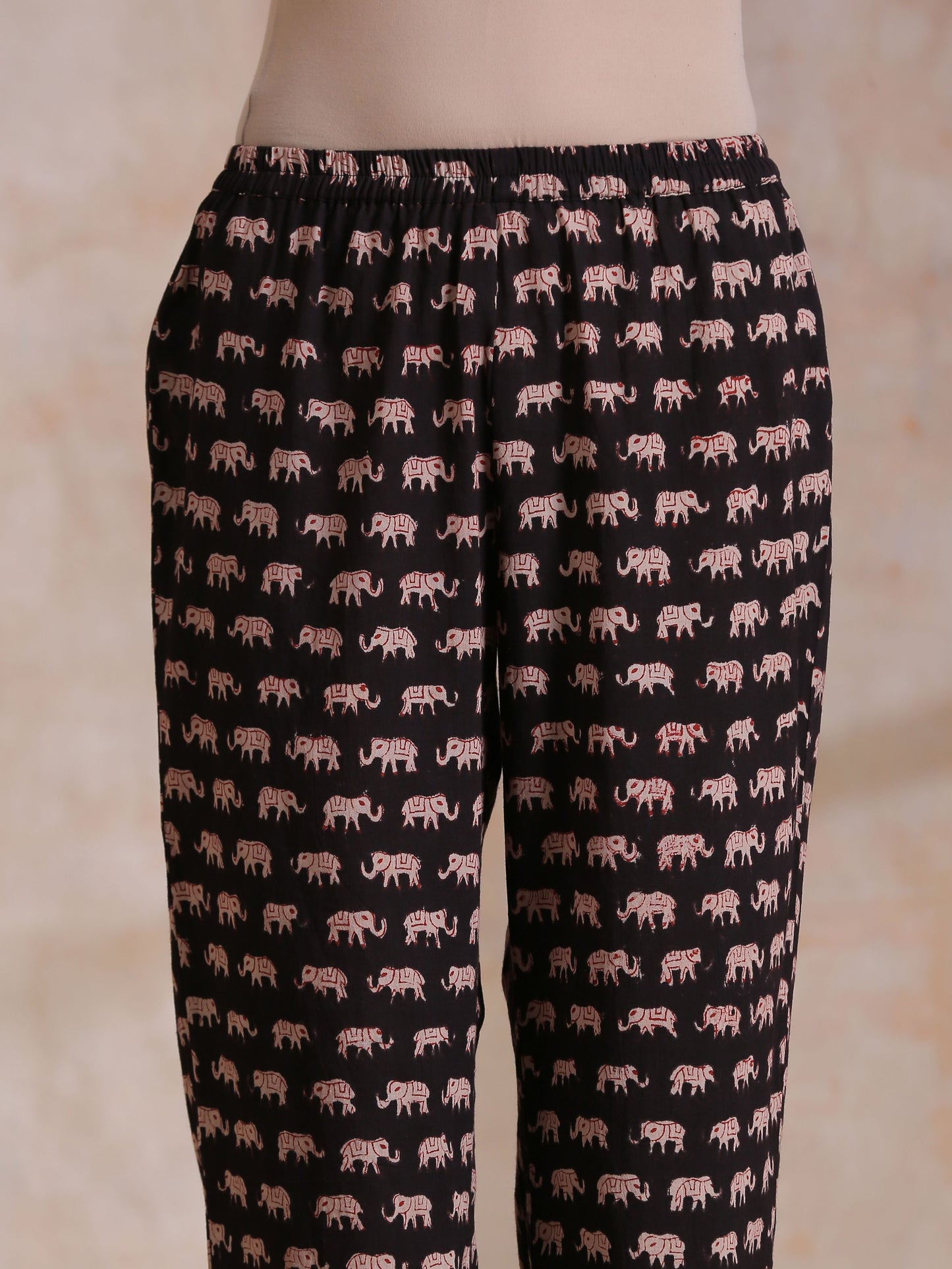trueBrowns Black Elephant Bagru Print Cotton Kaftan Co-Ord Set - Swadesiicart