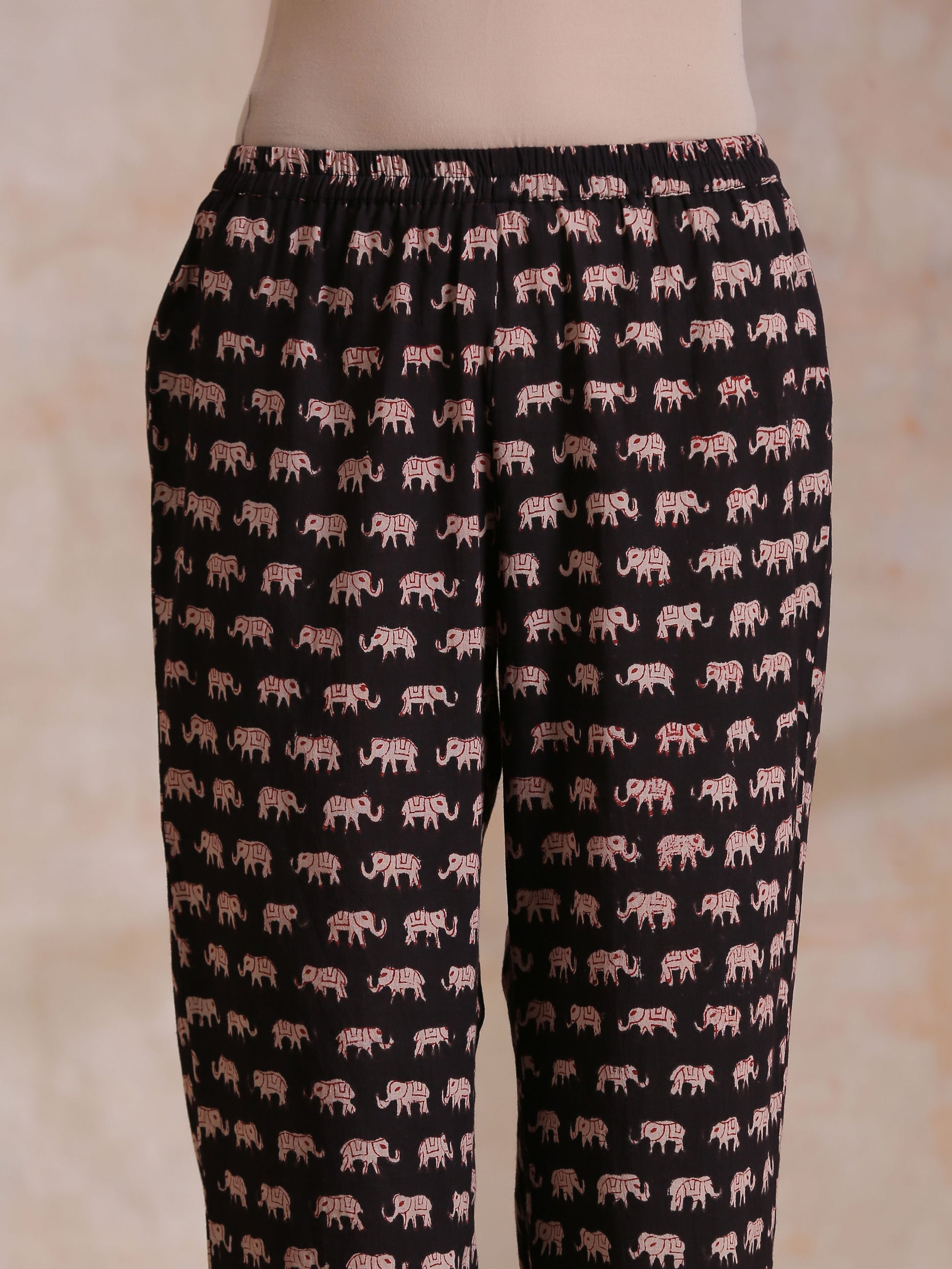 trueBrowns Black Elephant Bagru Print Cotton Kaftan Co-Ord Set - Swadesiicart