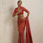 trueBrowns Maroon Gold Metallic Ready To Wear Saree | Swadesiicart
