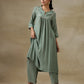 trueBrowns Light Green Bandhani Printed Silk Yoke Kurta Pant Set | Swadesiicart