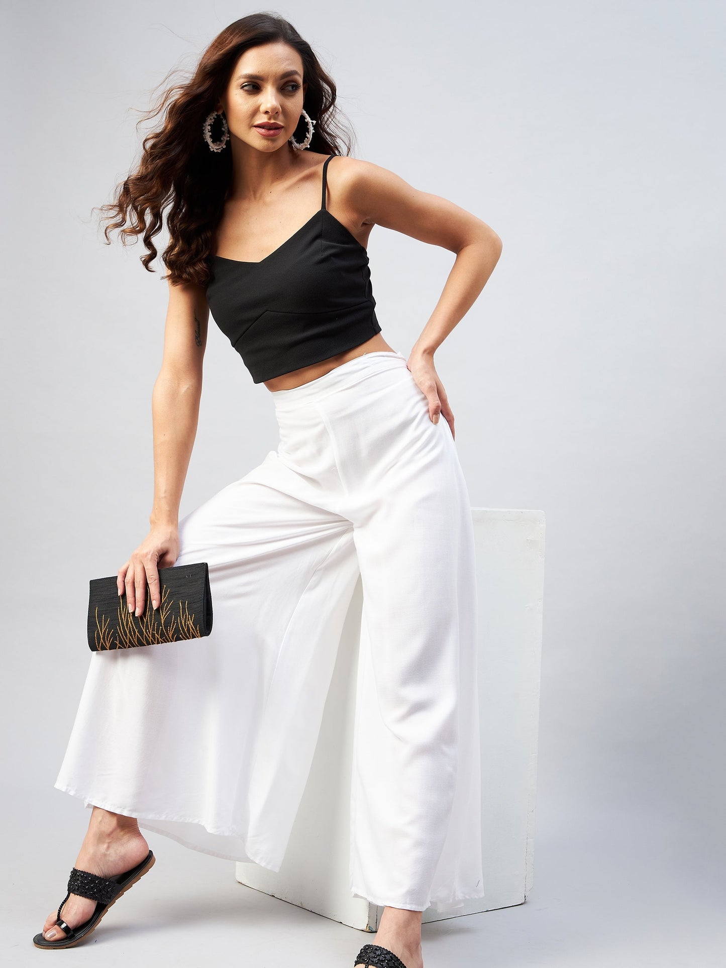 InWeave Solid White Palazzo - Swadesiicart