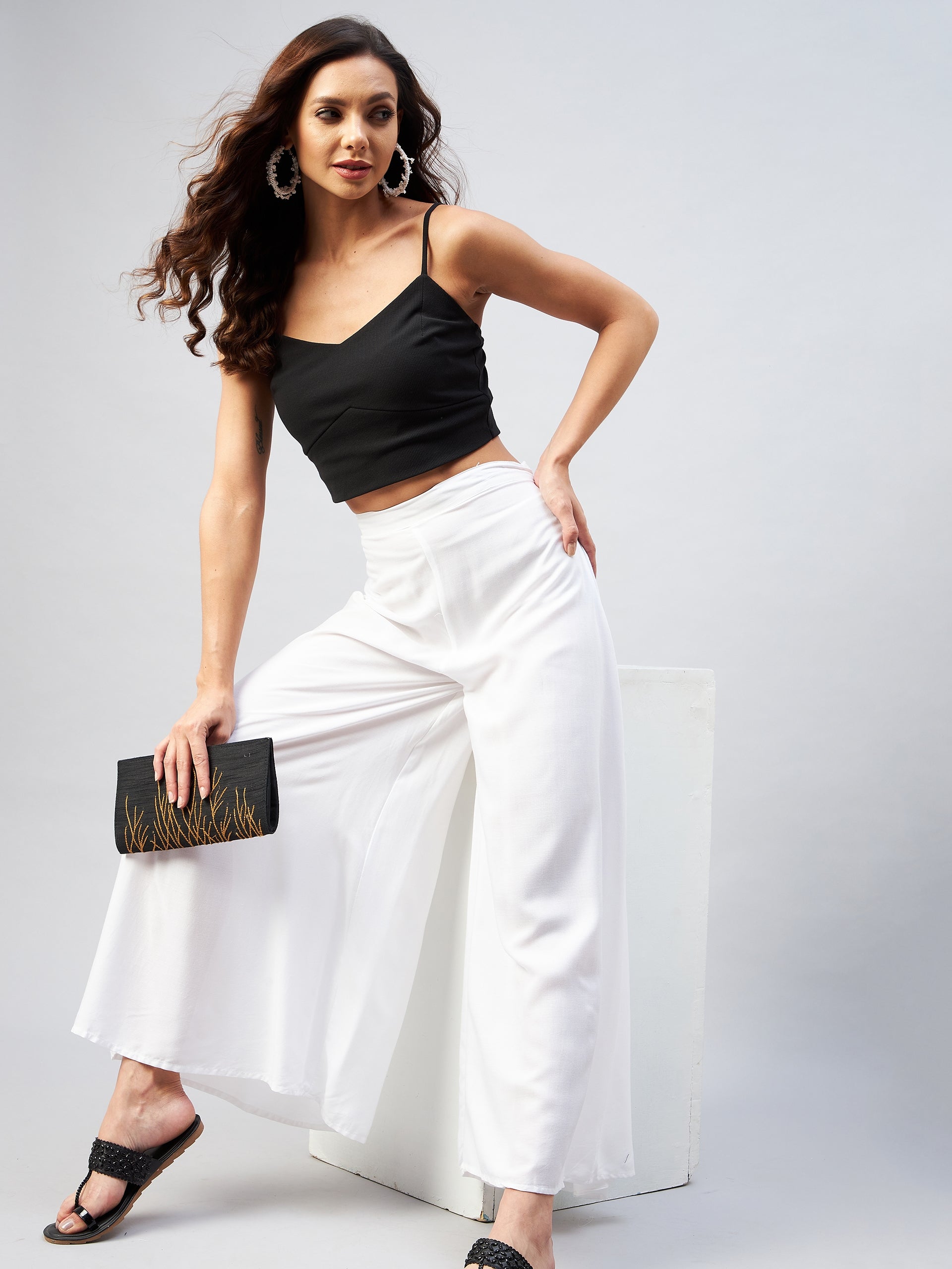InWeave Solid White Palazzo - Swadesiicart