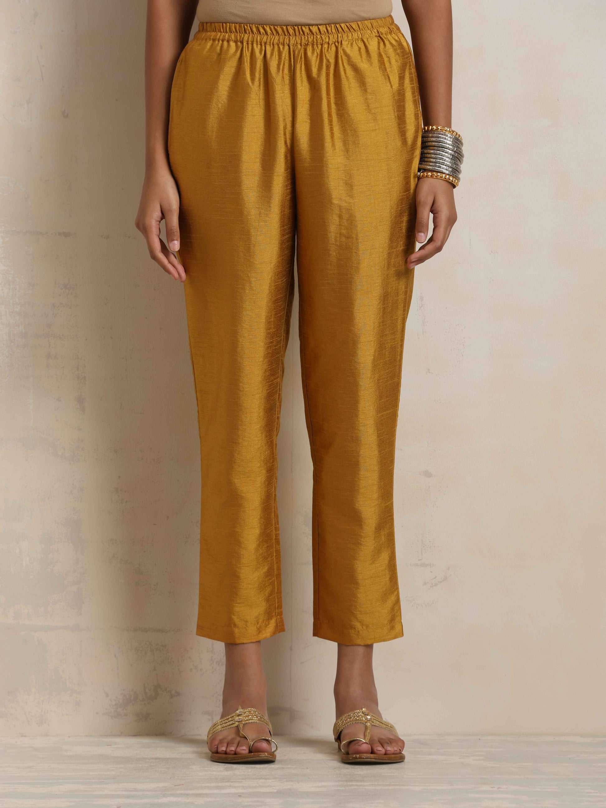 trueBrowns Gold Silk Kurta Co-ord Set - Swadesiicart