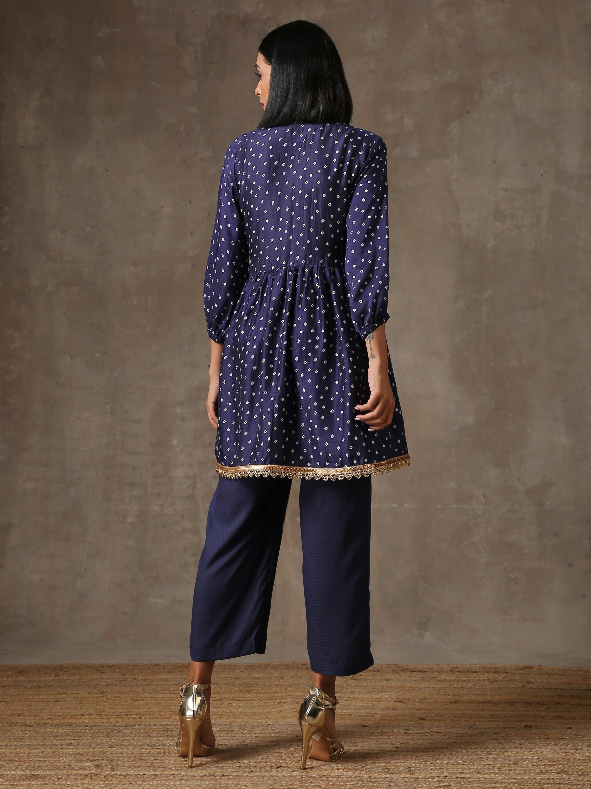 trueBrowns Blue Bandhani Printed Silk Co-Ord Set - Swadesiicart