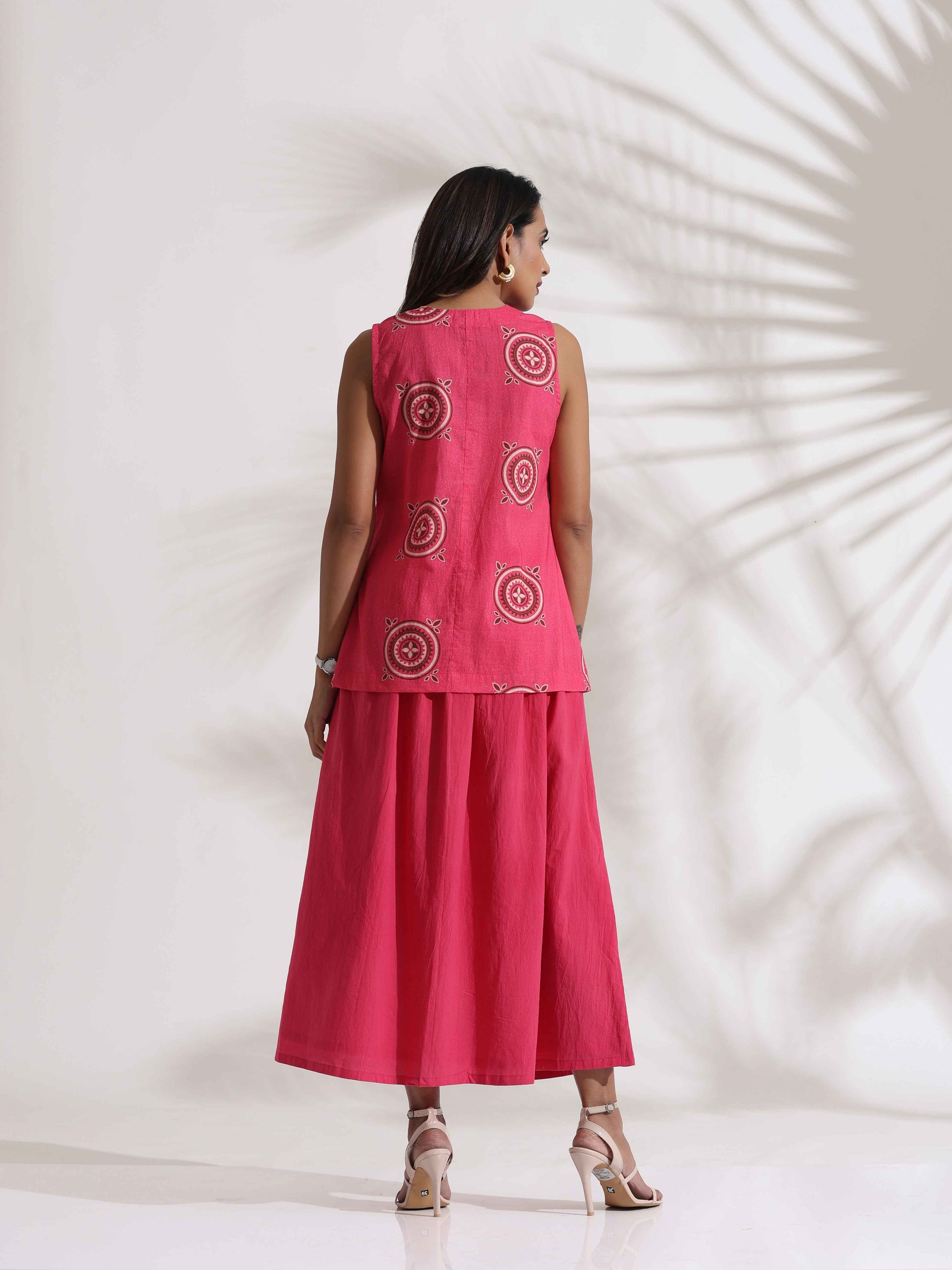 trueBrowns Pink Cotton Skirt Co-ord Set - Swadesiicart