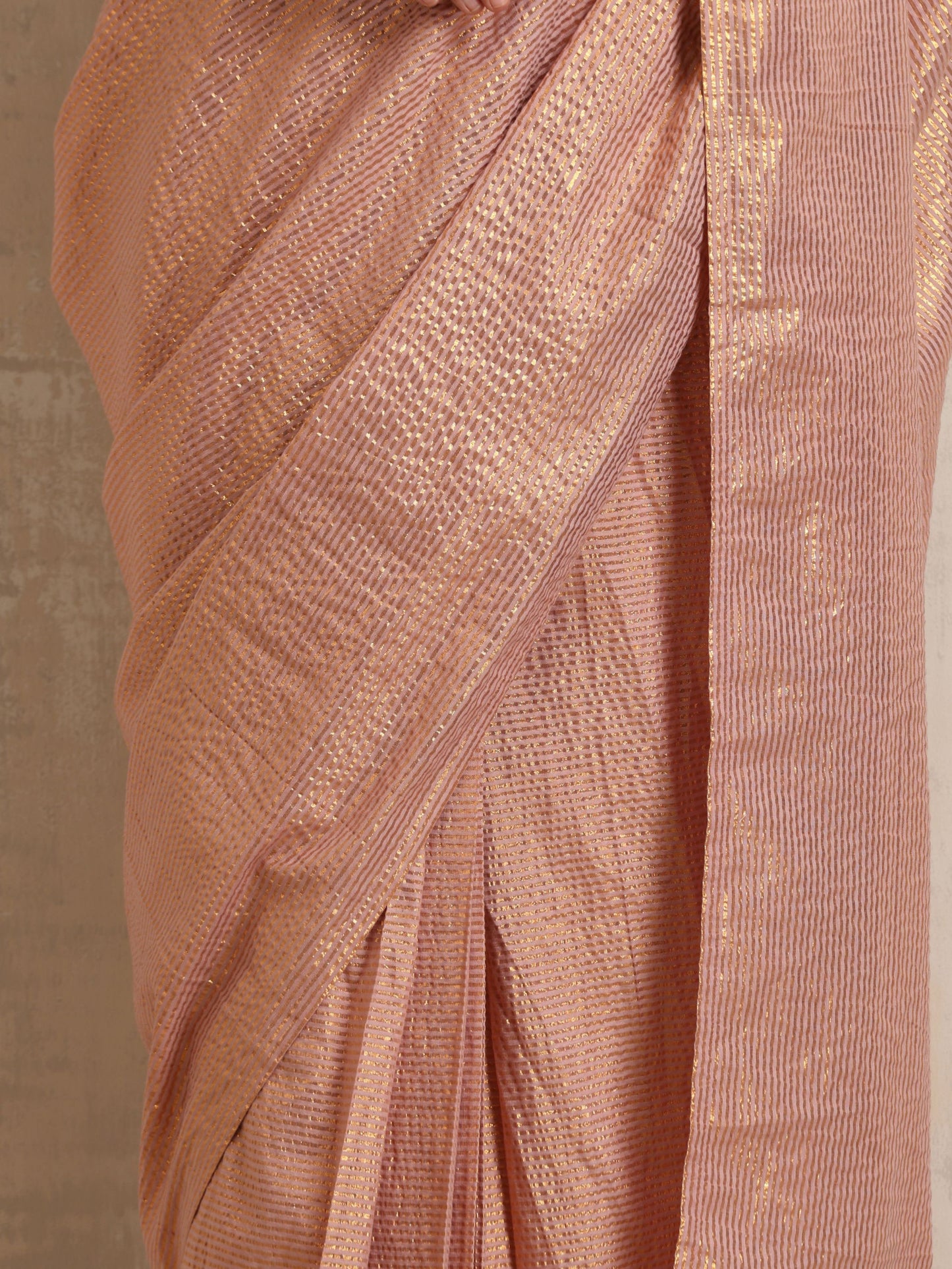 trueBrowns Pink Gold Lurex Ready To Wear Saree | Swadesiicart