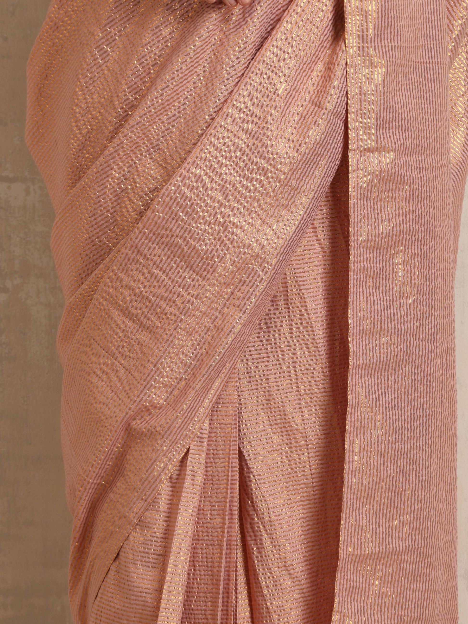 trueBrowns Pink Gold Lurex Ready To Wear Saree | Swadesiicart
