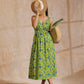 trueBrowns Lime Green Overall Teal Floral Block Print Cotton Sleeveless Wrap Dress | Swadesiicart