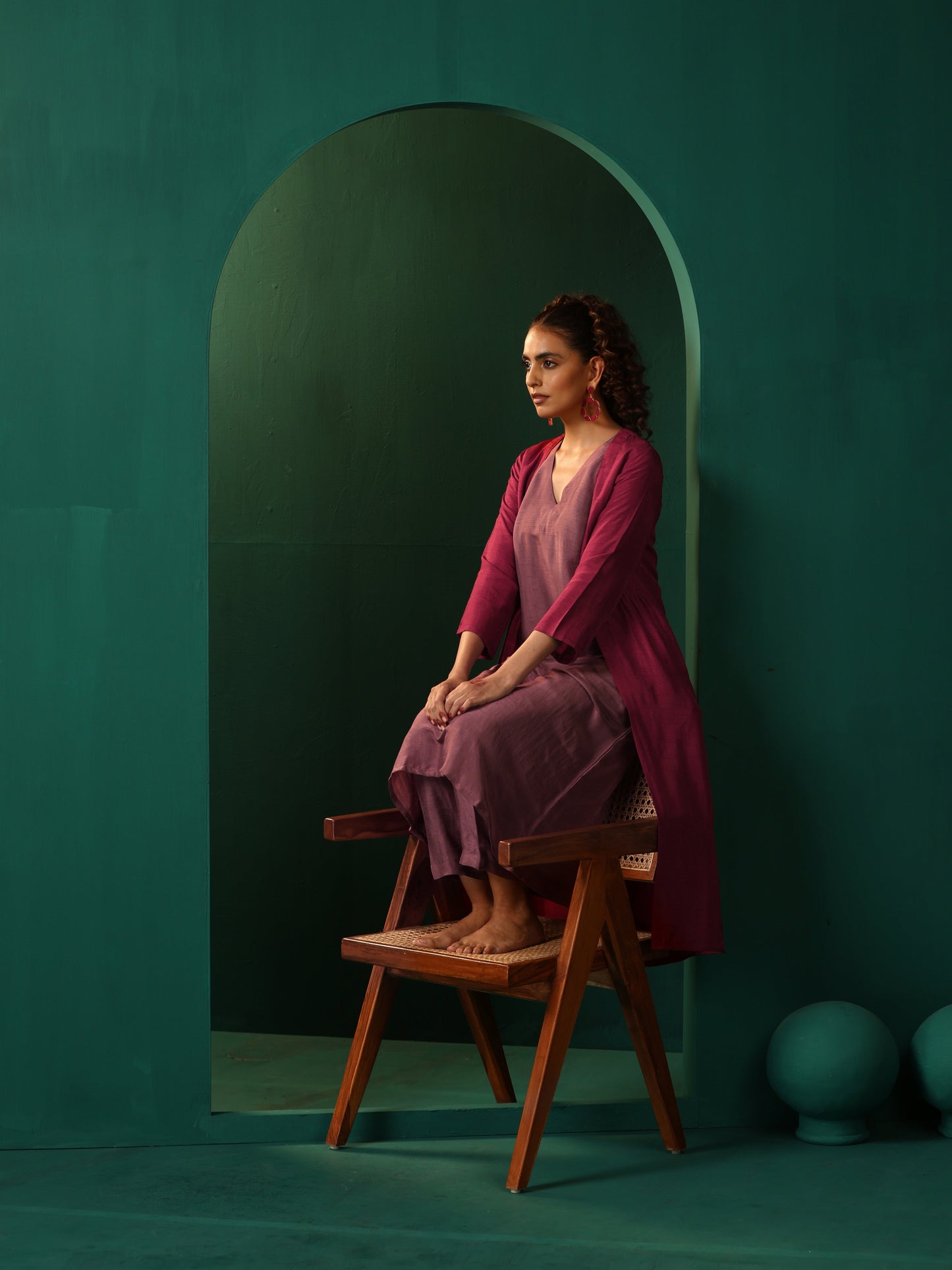 trueBrowns Maroon Light Mauve Silk Jacket Kurta Set | Swadesiicart