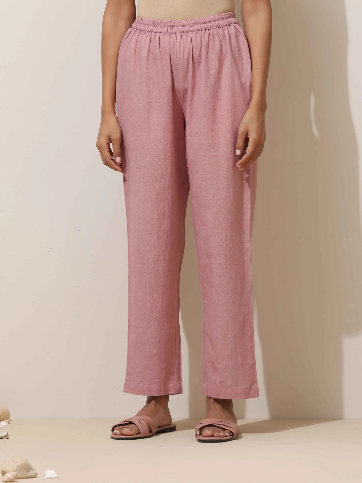 trueBrowns Pink Cotton Linen Kurta Pant Set | Swadesiicart