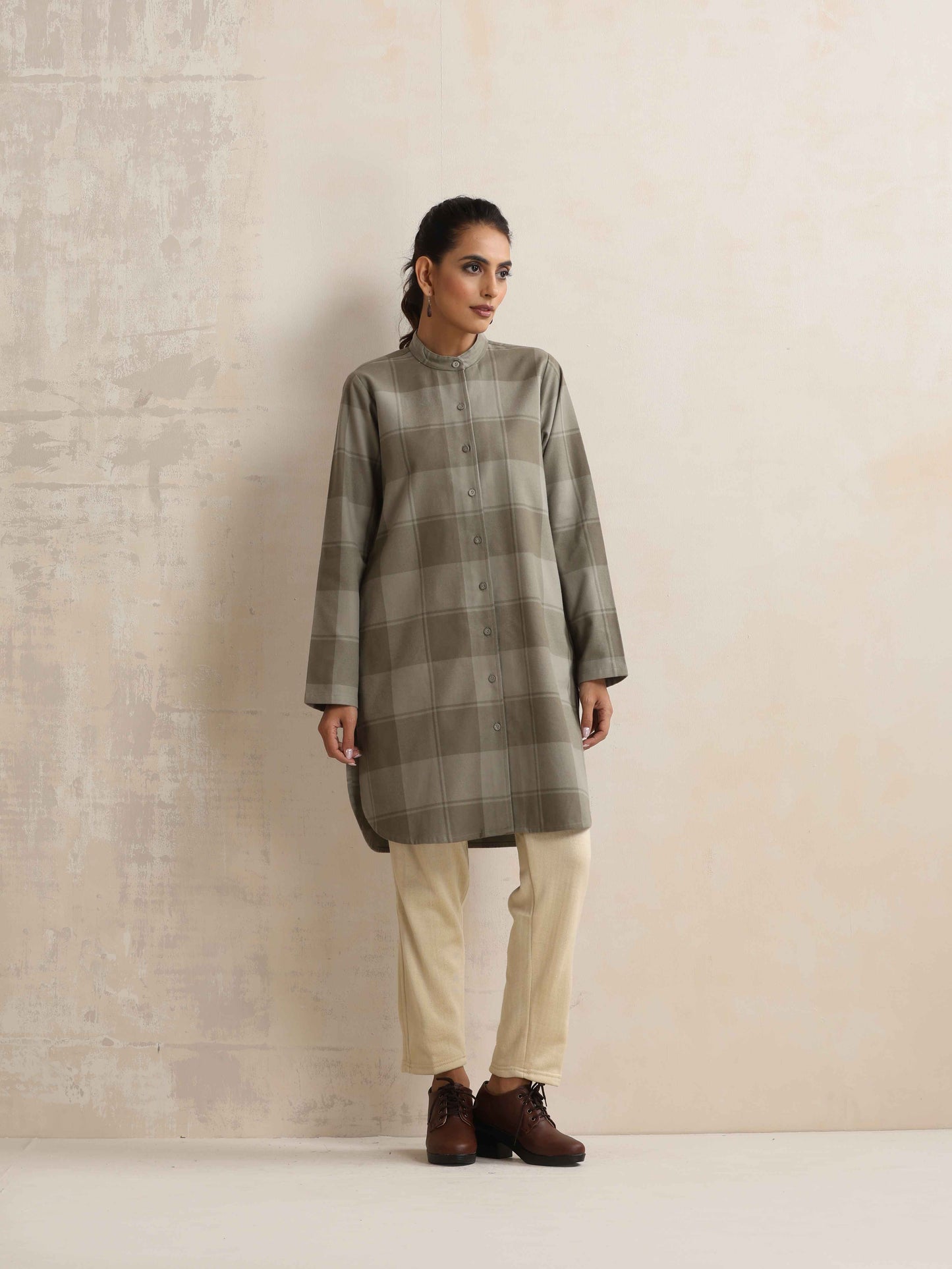 trueBrowns Green Check Winter Shirt Top | Swadesiicart