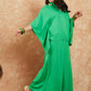 InWeave Women's Parrot Green Solid Collar Neck Boho Top Bottom Set - Swadesiicart