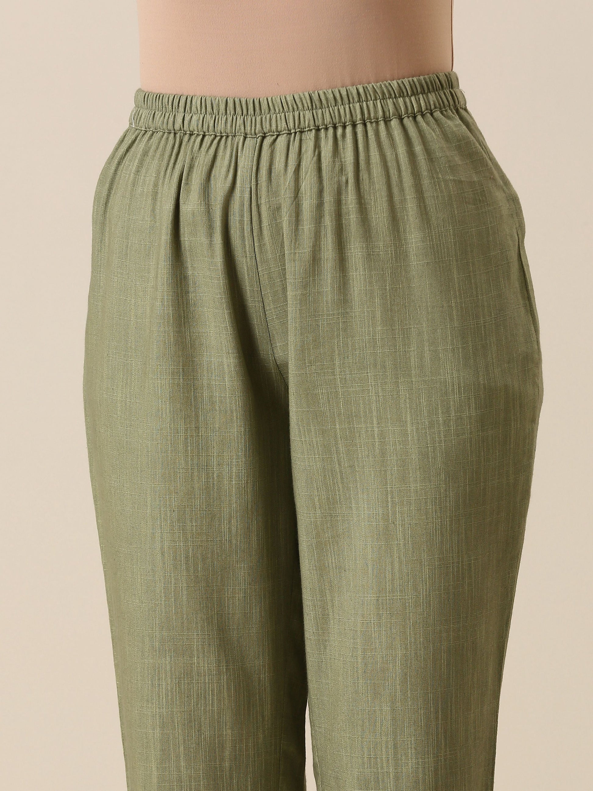 trueBrowns Sage Slub Texture Boxy Fit High Low Co-Ord Set - Swadesiicart