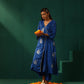 trueBrowns Royal Blue Floral Viscose Silk Angrakha Kurta Pant Set | Swadesiicart