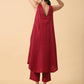 trueBrowns Cotton Linen Maroon Sleeveless Kurta Pant Set | Swadesiicart