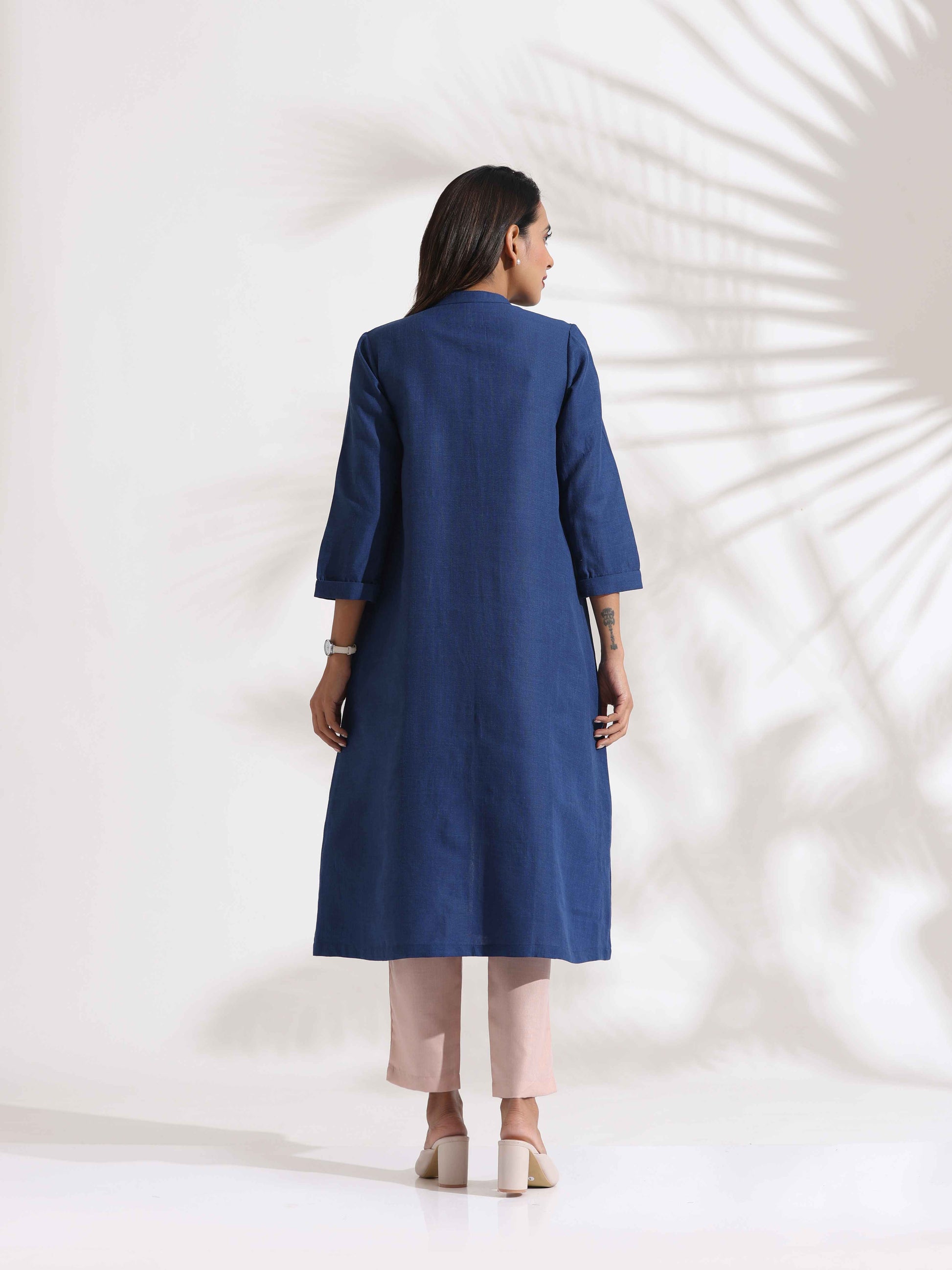 trueBrowns Blue Slub Kurta Set | Swadesiicart