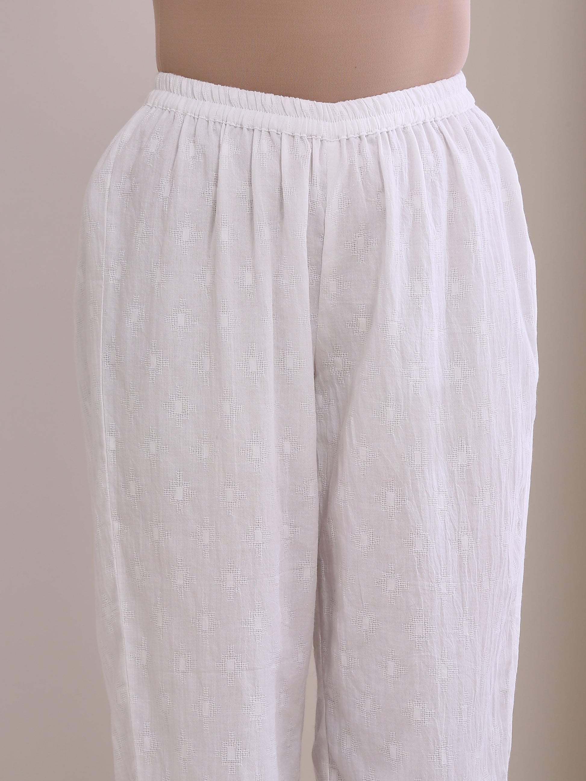 trueBrowns White Dobby Front Placket Co-Ord Set - Swadesiicart