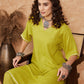 InWeave Women's Pear Green Solid Lace Work Kimono Sleeve Kurta Set - Swadesiicart