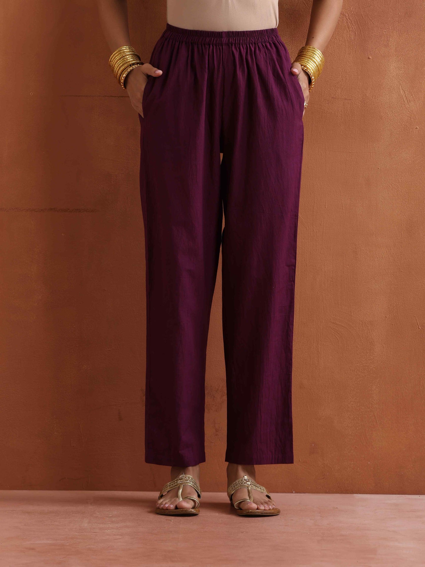 trueBrowns Purple Metallic Straight Kurta Set | Swadesiicart