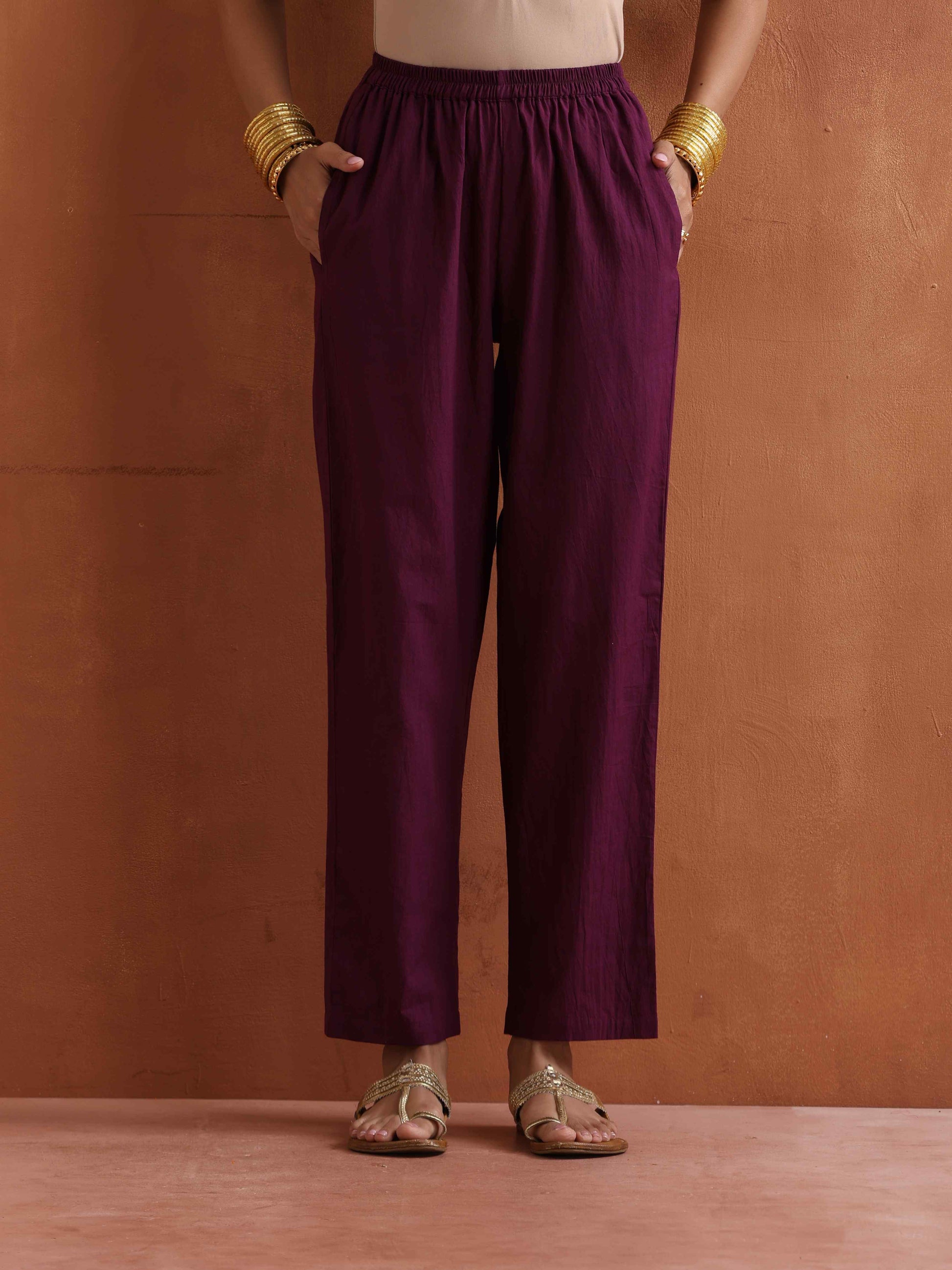 trueBrowns Purple Metallic Straight Kurta Set | Swadesiicart