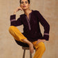 trueBrowns Wine Velvet Placket Embroidered Co-ord Set - Swadesiicart